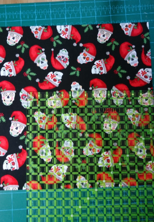 Christmas Sugar Skulls Handmade Pet blanket. Double sided, cotton on one side, black fleece on the back. Personalised. Handmade, soft, comfy.