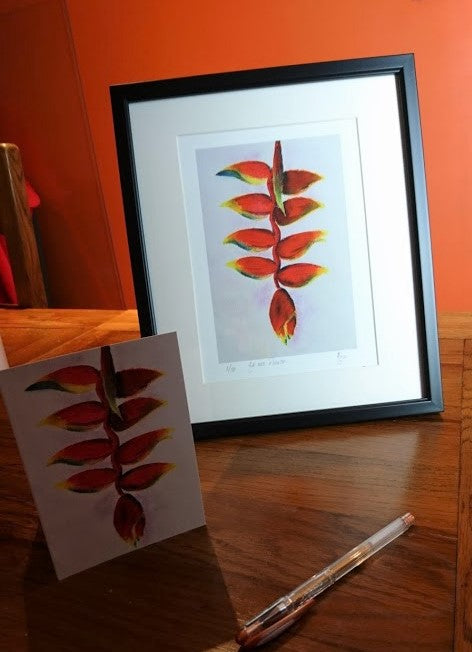 Limited Edition Print "Bird of Paradise" Flower - Heliconia".  Fine Art Giclée print of the Exotic Tropical Flower from my original watercolour painting.