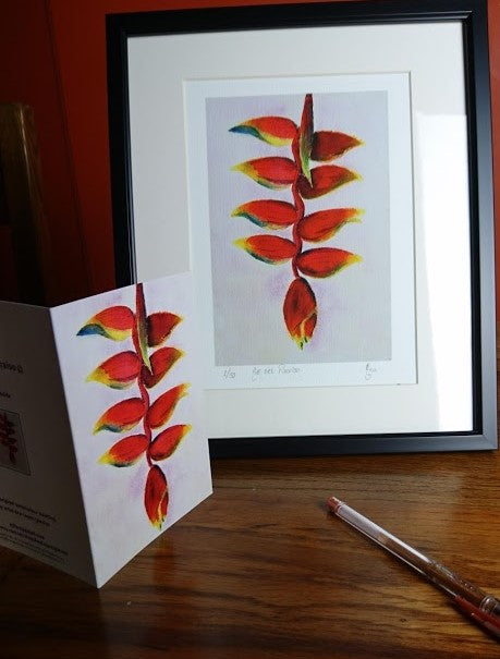 Limited Edition Print "Bird of Paradise" Flower - Heliconia".  Fine Art Giclée print of the Exotic Tropical Flower from my original watercolour painting.